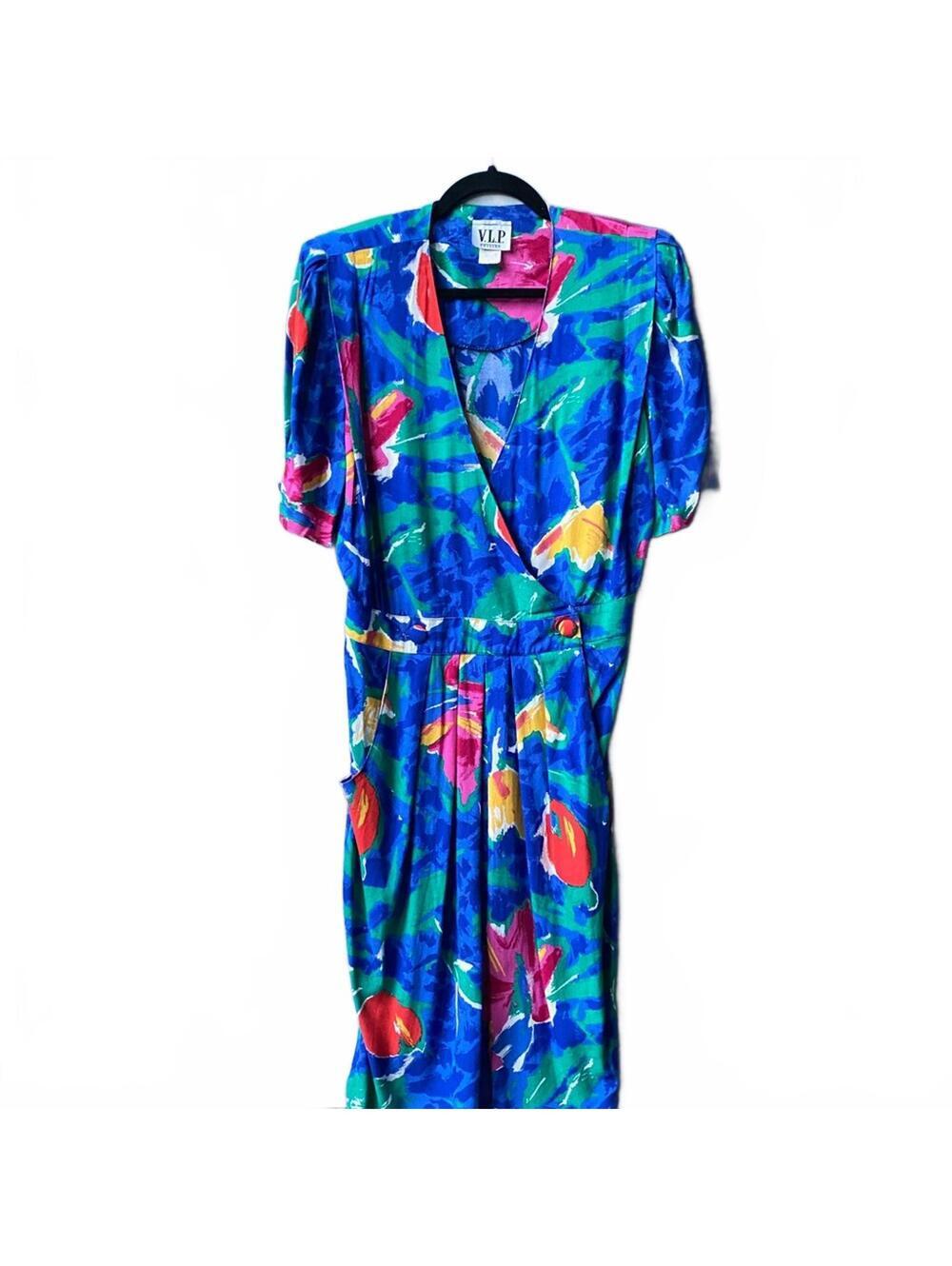 90s Vintage VLP Petites Floral Puff Sleeve Dress Size M-L - Picture 2 of 9